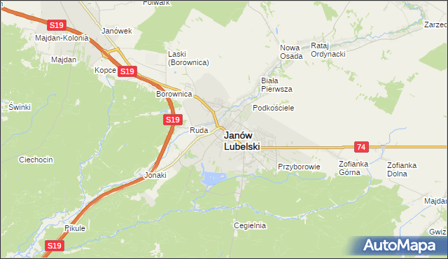 mapa Janów Lubelski, Janów Lubelski na mapie Targeo