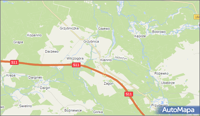 mapa Kłanino gmina Bobolice, Kłanino gmina Bobolice na mapie Targeo