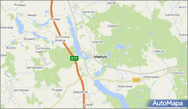 mapa Małdyty, Małdyty na mapie Targeo