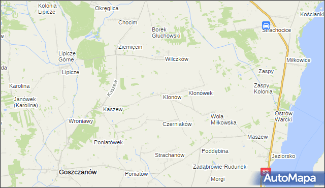 mapa Klonów gmina Goszczanów, Klonów gmina Goszczanów na mapie Targeo