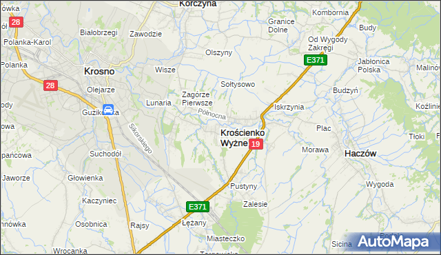 mapa Krościenko Wyżne, Krościenko Wyżne na mapie Targeo