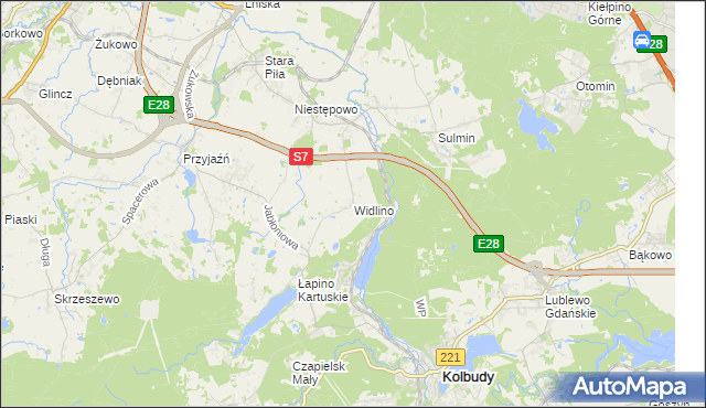 mapa Widlino gmina Żukowo, Widlino gmina Żukowo na mapie Targeo