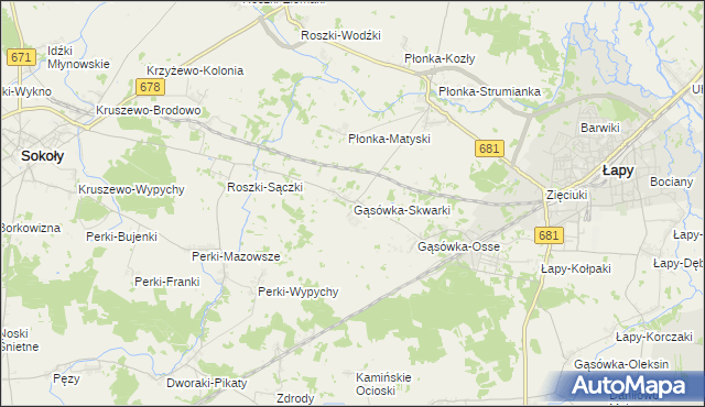 mapa Gąsówka-Skwarki, Gąsówka-Skwarki na mapie Targeo