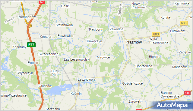 mapa Mirowice gmina Grójec, Mirowice gmina Grójec na mapie Targeo