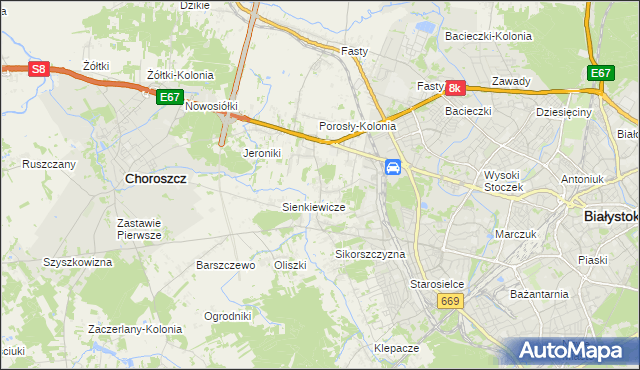 mapa Porosły, Porosły na mapie Targeo