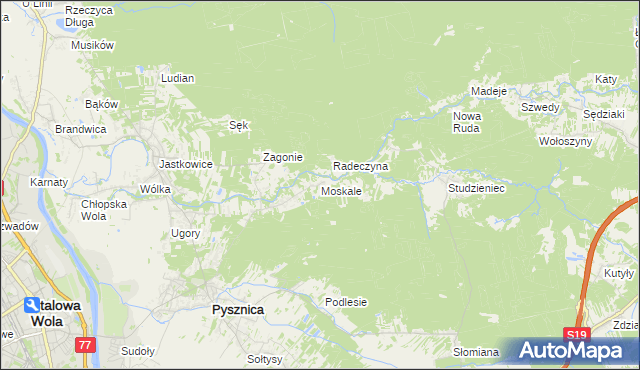 mapa Moskale gmina Pysznica, Moskale gmina Pysznica na mapie Targeo