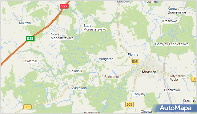 mapa Podgórze gmina Młynary, Podgórze gmina Młynary na mapie Targeo