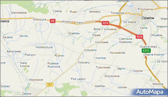 mapa Kobylanki gmina Opatów, Kobylanki gmina Opatów na mapie Targeo