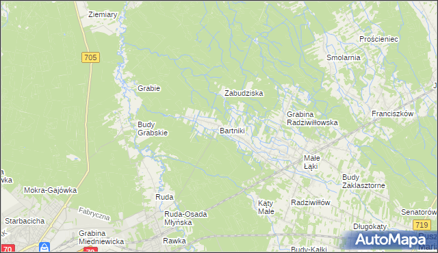 mapa Bartniki gmina Puszcza Mariańska, Bartniki gmina Puszcza Mariańska na mapie Targeo