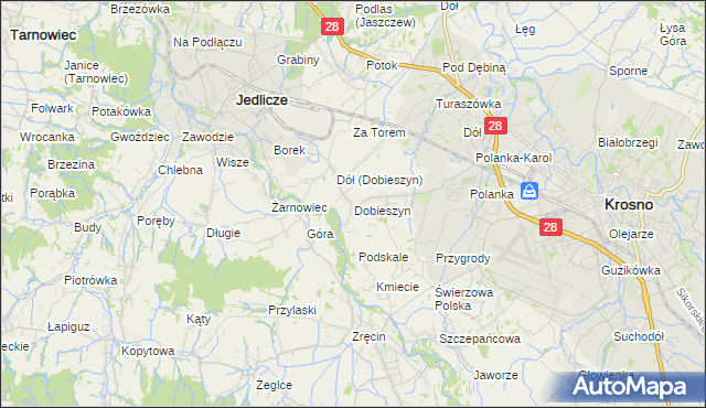 mapa Dobieszyn gmina Jedlicze, Dobieszyn gmina Jedlicze na mapie Targeo