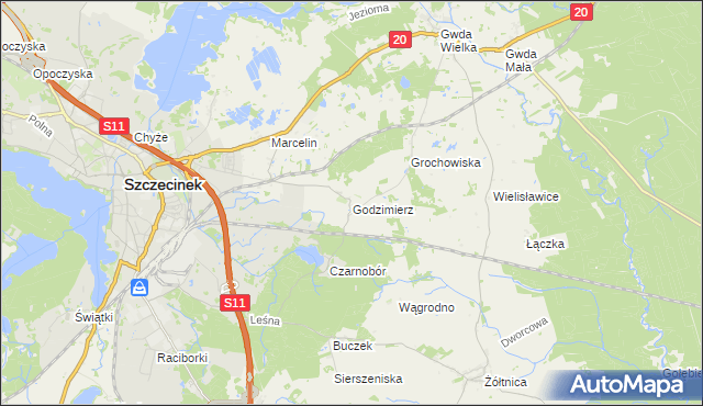 mapa Godzimierz gmina Szczecinek, Godzimierz gmina Szczecinek na mapie Targeo