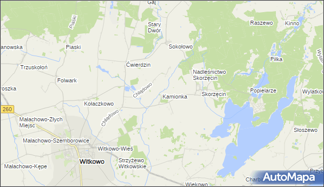 mapa Kamionka gmina Witkowo, Kamionka gmina Witkowo na mapie Targeo