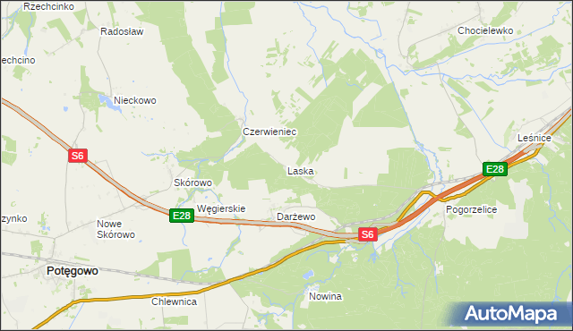 mapa Laska gmina Nowa Wieś Lęborska, Laska gmina Nowa Wieś Lęborska na mapie Targeo