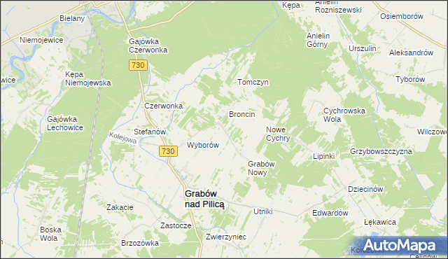 mapa Małęczyn gmina Grabów nad Pilicą, Małęczyn gmina Grabów nad Pilicą na mapie Targeo