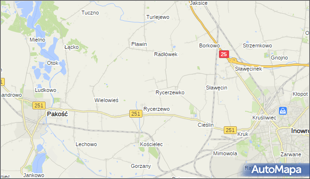 mapa Rycerzewko gmina Pakość, Rycerzewko gmina Pakość na mapie Targeo