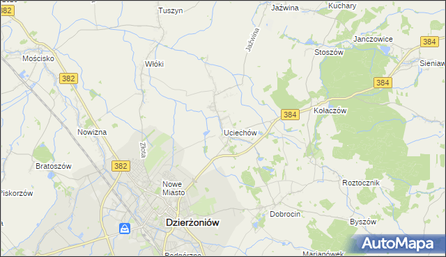 mapa Uciechów gmina Dzierżoniów, Uciechów gmina Dzierżoniów na mapie Targeo