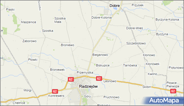 mapa Bieganowo gmina Radziejów, Bieganowo gmina Radziejów na mapie Targeo