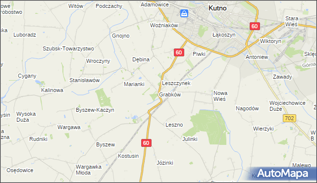 mapa Grabków gmina Kutno, Grabków gmina Kutno na mapie Targeo