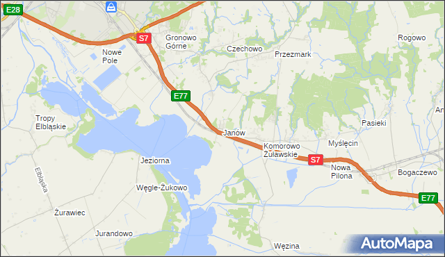 mapa Janów gmina Elbląg, Janów gmina Elbląg na mapie Targeo
