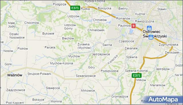 mapa Jędrzejowice gmina Bodzechów, Jędrzejowice gmina Bodzechów na mapie Targeo