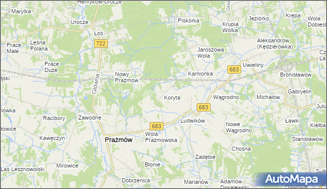 mapa Koryta gmina Prażmów, Koryta gmina Prażmów na mapie Targeo