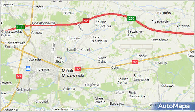 mapa Nowe Osiny, Nowe Osiny na mapie Targeo