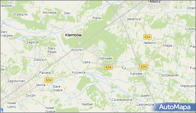 mapa Ostrówek gmina Klembów, Ostrówek gmina Klembów na mapie Targeo