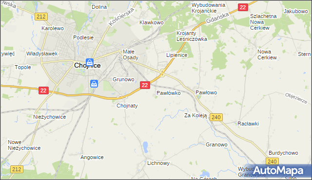 mapa Pawłówko gmina Chojnice, Pawłówko gmina Chojnice na mapie Targeo