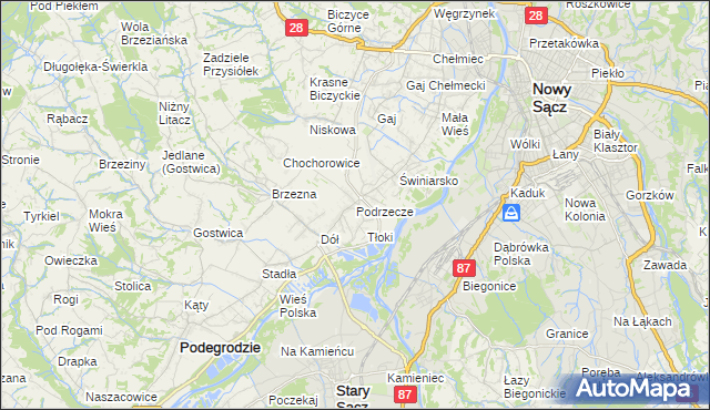 mapa Podrzecze gmina Podegrodzie, Podrzecze gmina Podegrodzie na mapie Targeo