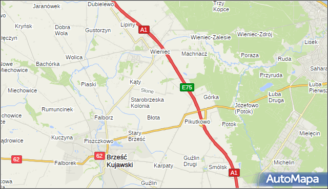 mapa Słone gmina Brześć Kujawski, Słone gmina Brześć Kujawski na mapie Targeo