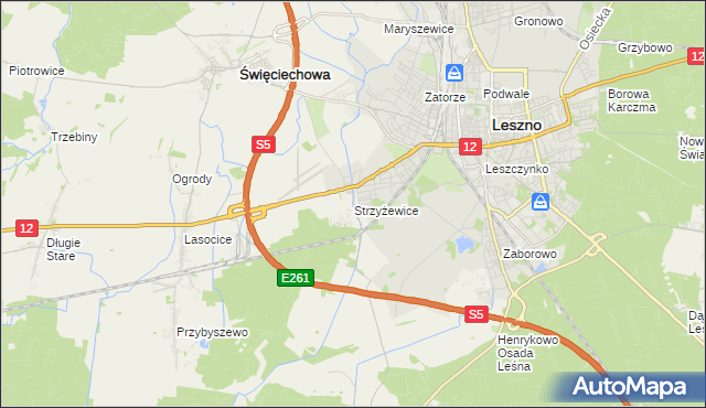 mapa Strzyżewice gmina Święciechowa, Strzyżewice gmina Święciechowa na mapie Targeo