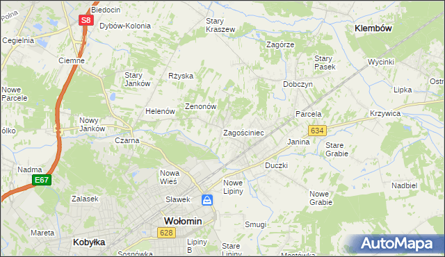 mapa Zagościniec gmina Wołomin, Zagościniec gmina Wołomin na mapie Targeo