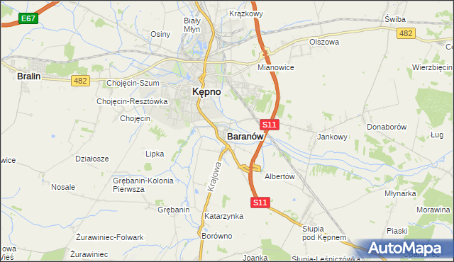 mapa Baranów powiat kępiński, Baranów powiat kępiński na mapie Targeo