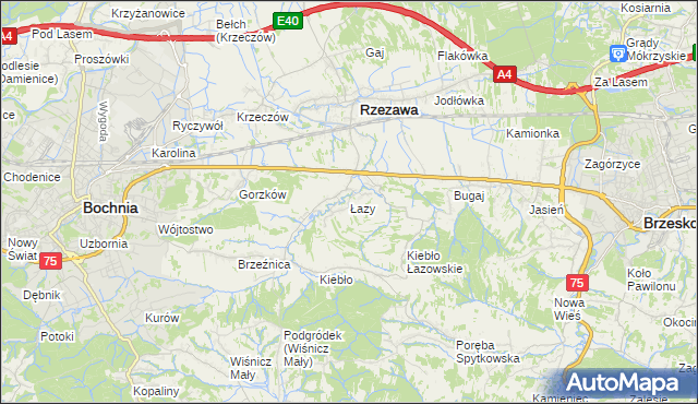 mapa Łazy gmina Rzezawa, Łazy gmina Rzezawa na mapie Targeo
