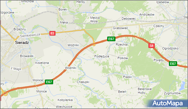 mapa Podłężyce, Podłężyce na mapie Targeo