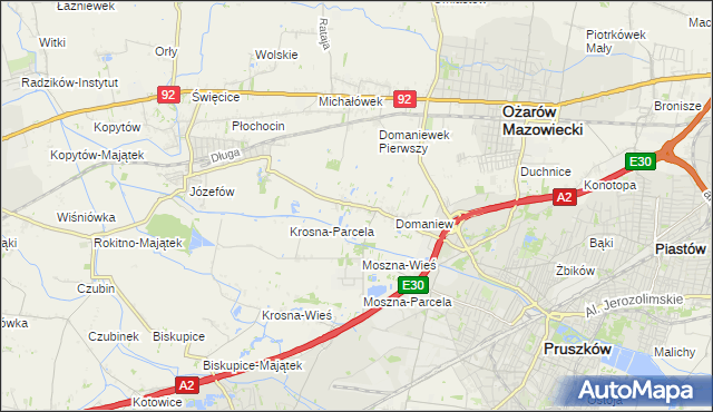 mapa Domaniewek gmina Brwinów, Domaniewek gmina Brwinów na mapie Targeo