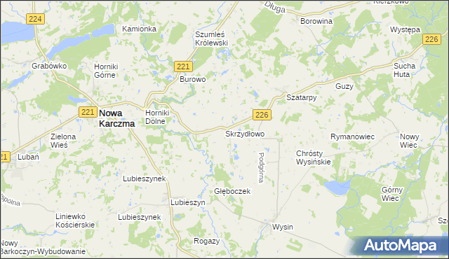 mapa Skrzydłowo gmina Nowa Karczma, Skrzydłowo gmina Nowa Karczma na mapie Targeo