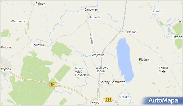 mapa Wojkowo gmina Bisztynek, Wojkowo gmina Bisztynek na mapie Targeo