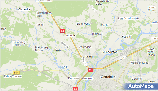 mapa Zabrodzie gmina Olszewo-Borki, Zabrodzie gmina Olszewo-Borki na mapie Targeo