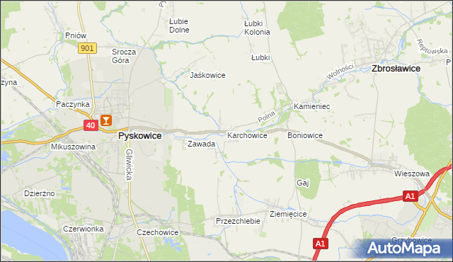 mapa Karchowice, Karchowice na mapie Targeo