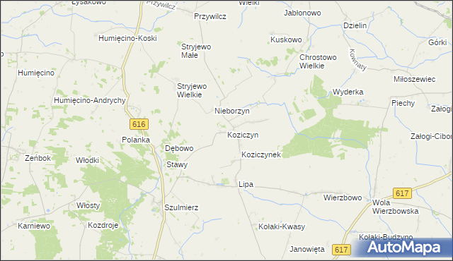 mapa Koziczyn gmina Regimin, Koziczyn gmina Regimin na mapie Targeo