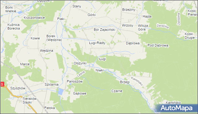 mapa Ługi gmina Przystajń, Ługi gmina Przystajń na mapie Targeo