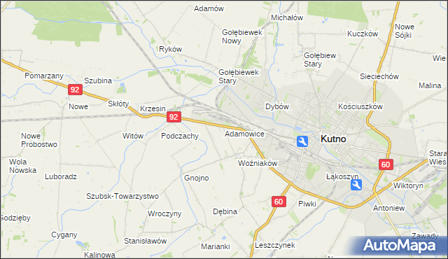 mapa Adamowice gmina Kutno, Adamowice gmina Kutno na mapie Targeo