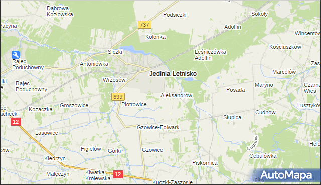 mapa Aleksandrów gmina Jedlnia-Letnisko, Aleksandrów gmina Jedlnia-Letnisko na mapie Targeo
