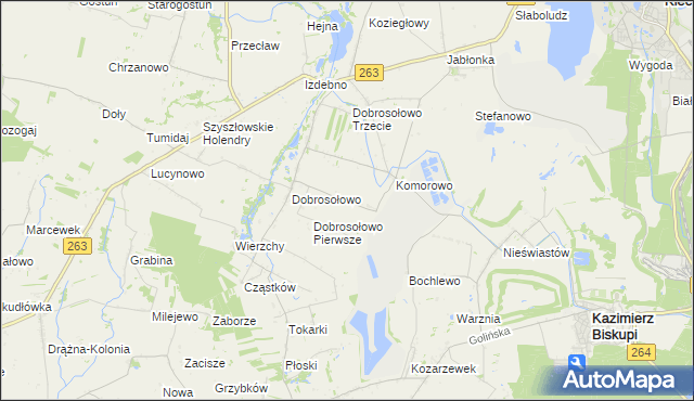 mapa Anielewo gmina Kazimierz Biskupi, Anielewo gmina Kazimierz Biskupi na mapie Targeo