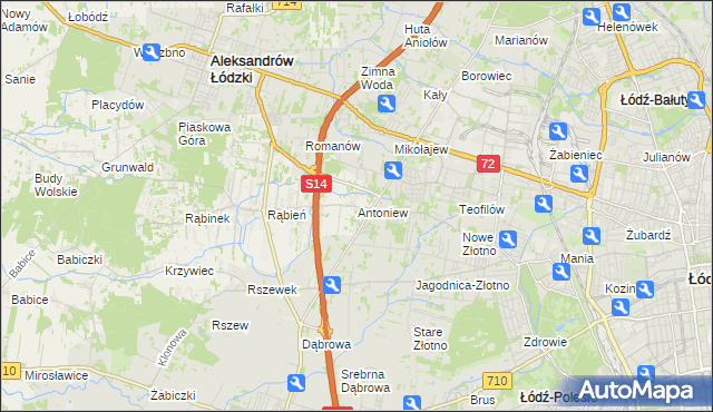 mapa Antoniew gmina Aleksandrów Łódzki, Antoniew gmina Aleksandrów Łódzki na mapie Targeo