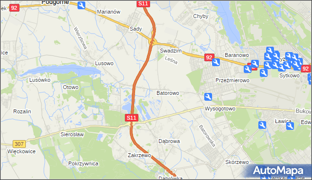 mapa Batorowo gmina Tarnowo Podgórne, Batorowo gmina Tarnowo Podgórne na mapie Targeo