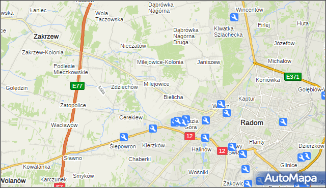 mapa Bielicha, Bielicha na mapie Targeo