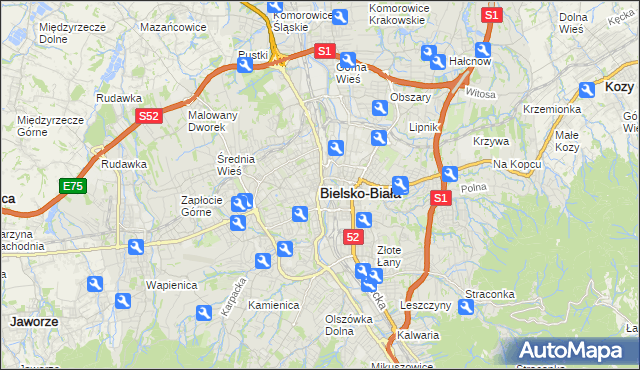 mapa Bielsko-Białej, Bielsko-Biała na mapie Targeo