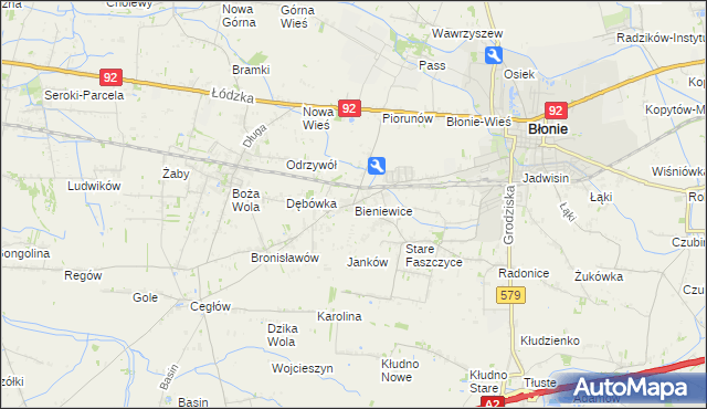 mapa Bieniewice, Bieniewice na mapie Targeo